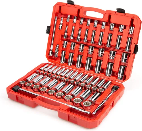 Miniatura 2 de TEKTON Juego de llaves de vaso y trinquete de 6 puntos poco profundos y profundos de 1/2 pulgada con estuche, 83 piezas