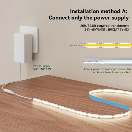 Miniatura 7 de MIWISE Tira de luz LED COB 20 pies/6.1m, CRI 90+ Luz blanca cálida 2700K Alta luminosidad súper brillante Flexible DC24V Tira de luz LED