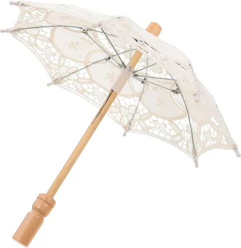 Toddmomy Sombrilla de encaje blanco vintage para boda o novia, paraguas de algodón blanco con mango de madera para decoración de boda, accesorios de