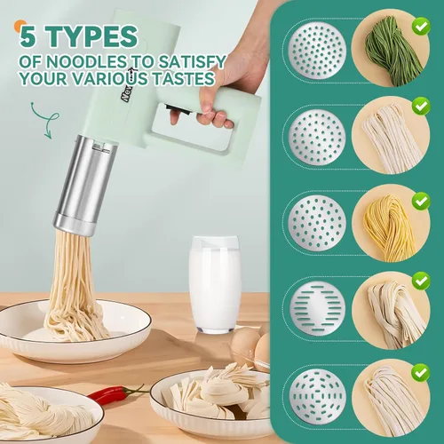 Miniatura 2 de Newhai Máquina de pasta portátil de mano 5 en 1, máquina de pasta inalámbrica con disco moldeador, máquina eléctrica de fideos para ramen