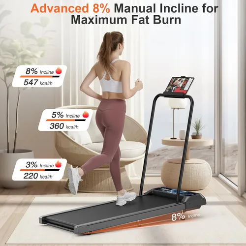Miniatura 2 de Almohadilla para caminadora con 8% de inclinación, caminadora portátil debajo del escritorio con barra de mango de 2.5 HP para el hogar