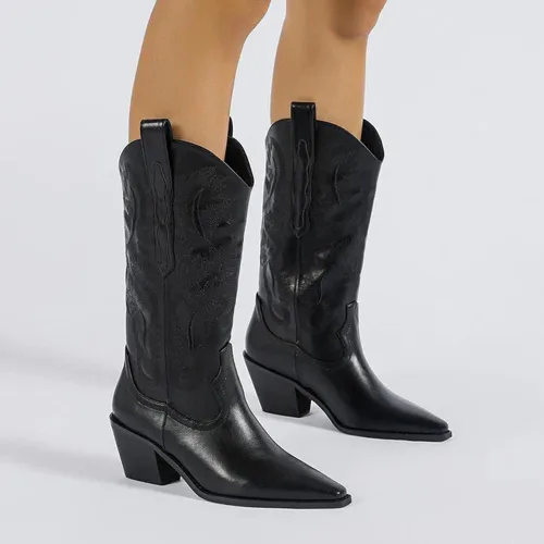 Miniatura 3 de Mattiventon Botas vaqueras para mujer, bordadas, a media pantorrilla, botas vaqueras vintage, botas occidentales