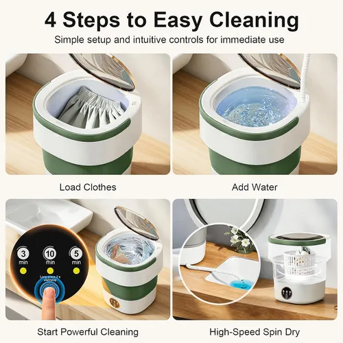 Miniatura 9 de Portable Washing Machine - 20L Mini Foldable Washer with Spin Basket, 3 Cleaning Modes & Deep Cleaning for Small Clothes, Collapsible Laundry for