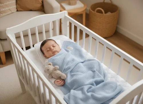 Miniatura 5 de Manta envolvente tejida de algodón orgánico Bleu La La para niños - 100% algodón orgánico suave de lujo - Manta de arrullo y acurrucamiento cálida