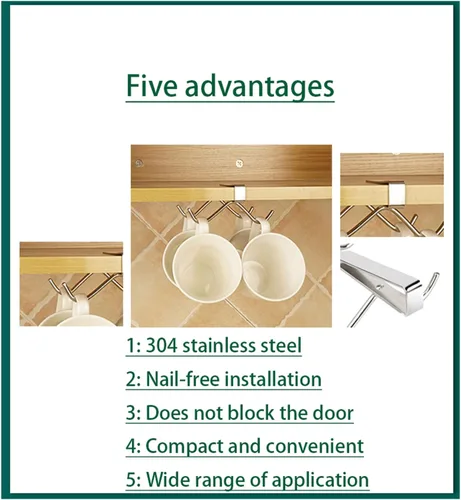 Miniatura 5 de 2 ganchos de cocina de acero inoxidable 304, ganchos debajo del estante para tazas, organizador de tazas para gabinete, adecuado