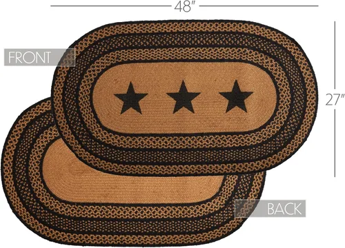 Miniatura 2 de VHC Brands Farmhouse - Alfombra decorativa ovalada de yute negro con estrellas y almohadilla para el suelo, 27 x 48 pulgadas