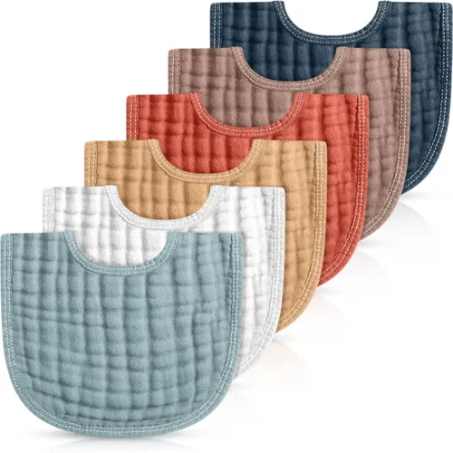 Miniatura 10 de Frienda 6 piezas de baberos de muselina para dentición de bebé, bandana, baberos, 6 capas absorbentes para bebé, niño y niña, paño de algodón