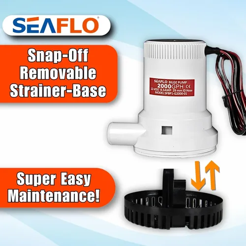 Miniatura 7 de Bomba de achique SEAFLO Serie 01 de 2000 GPH – 12V, salida de 1-1/8", bomba sumergible marina con protección anti-airlock, certificada CE y Rohs