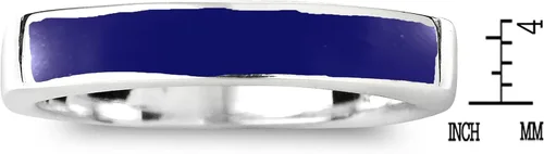 Miniatura 4 de AeraVida Anillo de plata de ley 925 con incrustaciones de lapislázuli azul de imitación de barra rectangular Anillos de boda clásicos para mujer