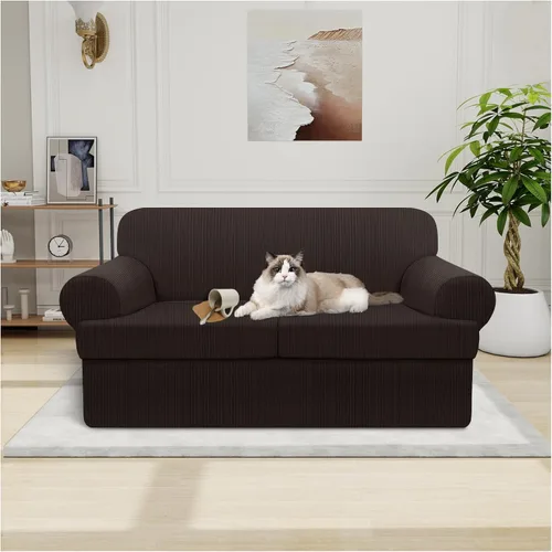 Miniatura 47 de Funda impermeable para silla con brazos, juego de 2 piezas, funda a rayas para 1 sofá separado con cojín en T, fundas de sillón de tela