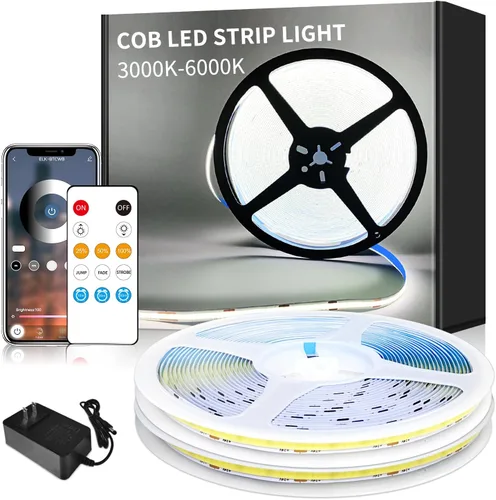 Miniatura 14 de COB - Tira de luces LED de 32.8 pies, 3000 K, blanco cálido, regulable, CC de 24 V, cinta de luces LED flexibles para dormitorio, con control remoto