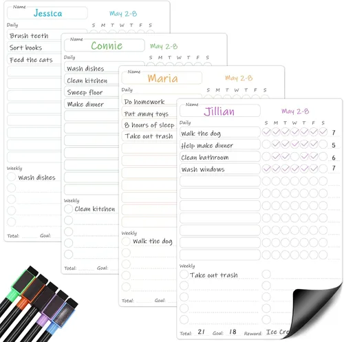 Tabla magnética de tareas para niños, varios niños, 4 piezas de borrado en seco para adultos, adolescentes, familia, hogar, lista de tareas