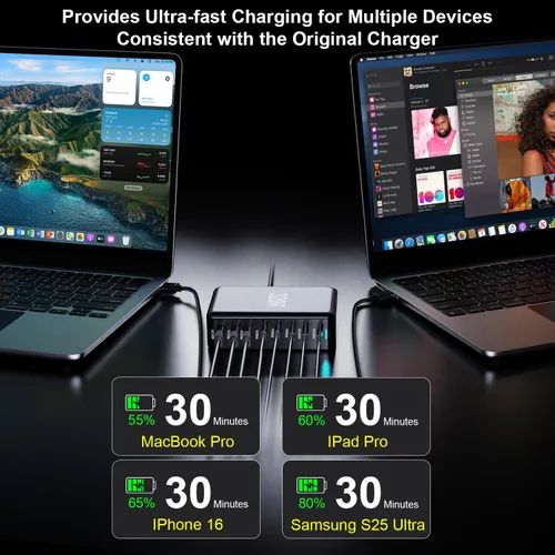 Miniatura 4 de 320W Bloque de Cargador USB C, Estación de Carga Rápida de 8 Puertos USB Hub PD 100W GaN Ⅲ Estación de Carga Pro para Múltiples Dispositivos