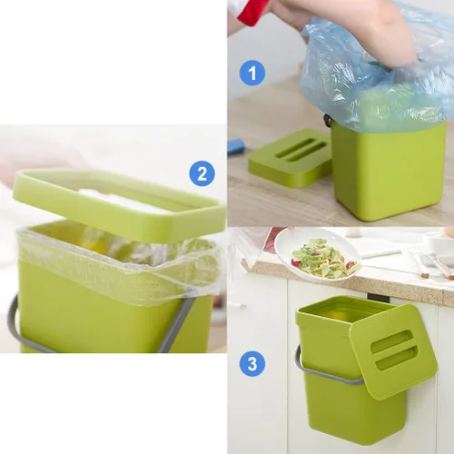 Miniatura 6 de Contenedor pequeño de compostaje de cocina de 3 litros, contenedor para encimera del hogar con tapa para compostador de basura (A)
