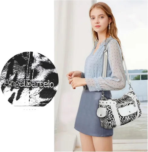 Miniatura 7 de Angel Barcelo - Bolsa de hombro amplia para mujer, diseño Hobo, cuero lavado