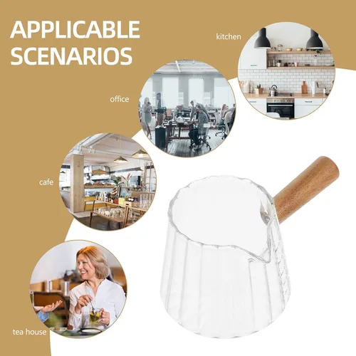 Miniatura 4 de Kichvoe Vaso de chupito de espresso de 6 onzas con mango de madera, jarra triple de vidrio de borosilicato con escala, vasos de chupito de espresso