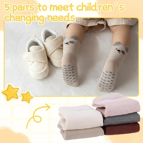 Miniatura 6 de Jspupifip Toddler Non-Slip Socks with Grips 5 Pairs Cotton Cute Baby Cartoon Floor Crew Socks Indoor Soft Cotton Ankle Sock
