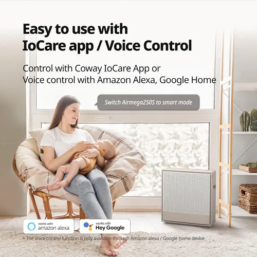 Miniatura 6 de COWAY Airmega 250S Wifi - Purificadores de aire para habitaciones grandes de hasta 1860 pies cuadrados, prefiltro lavable y filtro HEPA para humo