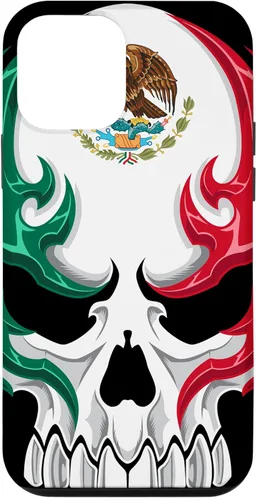 Miniatura 16 de iPhone 13 Pro Max Bandera de México - Estilo tribal de calavera mexicana - Funda hecha en México