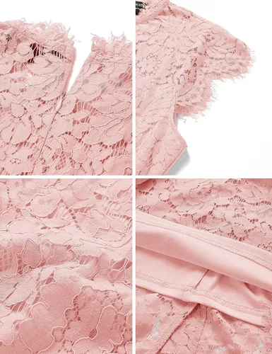 Miniatura 6 de Merokeety - Vestido elegante floral con encaje y sin mangas para mujer tiene cuello redondo y una longitud hasta la rodilla es adecuado para fiestas