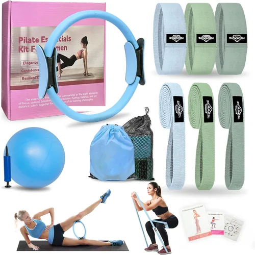 Miniatura 13 de DICYWUDI Kit esencial de pilates para mujeres caseras, equipo de pilates para entrenamientos, 6 bandas de resistencia de tela, anillo de yoga