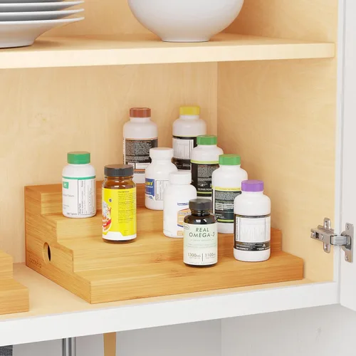 Miniatura 7 de SpaceAid Organizador de especias de bambú de 4 niveles para gabinete, despensa de cocina, estante de almacenamiento de especias para organización