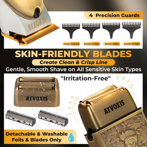Miniatura 5 de Maquinilla de afeitar de cuerpo de metal afilada T-Blade recortadora de pelo/barba con 4 protectores y kit de afeitado cerrado para hombres