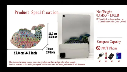 Miniatura 3 de Boutique De FGG Bolsos de mano con diamantes de imitación de pescado para mujer, bolsos formales de noche, bolso de graduación, boda, fiesta, bolsa