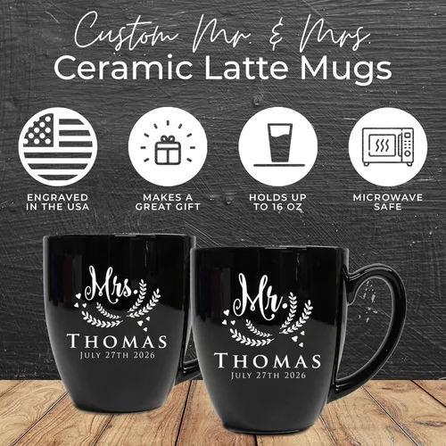 Miniatura 3 de My Personal Memories Juego de 2 tazas personalizadas de café con leche de 16 onzas para parejas, regalo personalizado para novia, novio suyo, ella