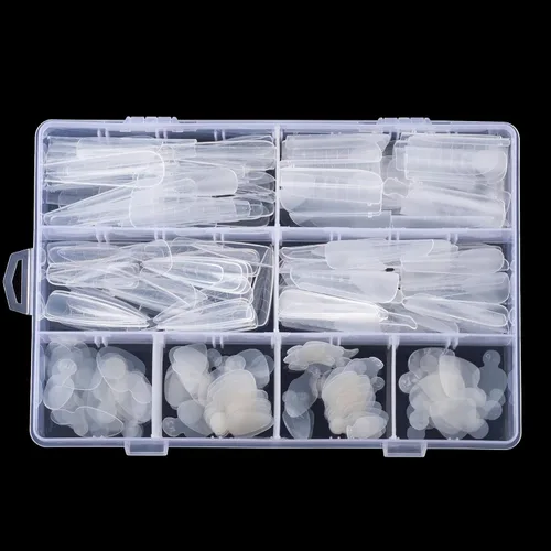 Miniatura 3 de 288 piezas de forma de uñas dobles con adhesivo de silicona francesa, kit de moldes de doble sistema reutilizable para uñas de línea francesa guías