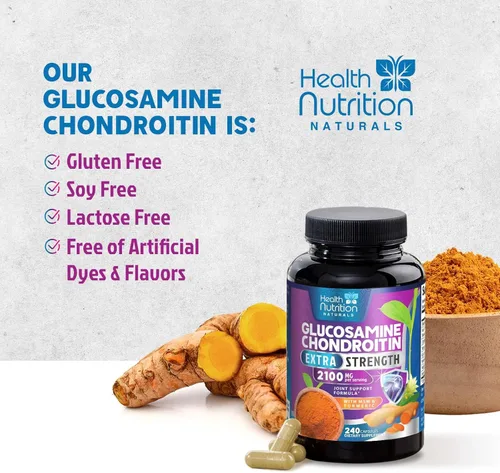 Miniatura 7 de Complejo de glucosamina condroitina MSM - Suplemento de apoyo articular de fuerza 3X con sulfato de glucosamina, cúrcuma, boswellia - Para