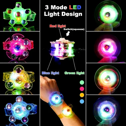 Miniatura 6 de Paquete de 24 pulseras LED Fidget Spinner – Recuerdos de fiesta que brillan en la oscuridad para niños de 4 a 8 a 12, juguetes de caja del tesoro