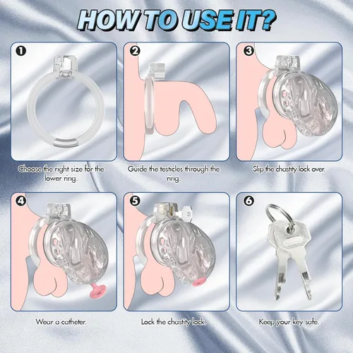 Miniatura 6 de Jaula de Castidad Masculina – Jaula de pene suave y ligera con vagina realista y clítoris y anillos de 6 tamaños, cómodo dispositivo de castidad