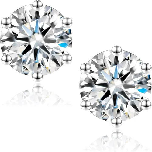 SecreTalk Aretes tipo dormilona de moissanita, 1 ct de color DF de corte ideal creado en laboratorio, aretes chapados en oro blanco de 18 quilates