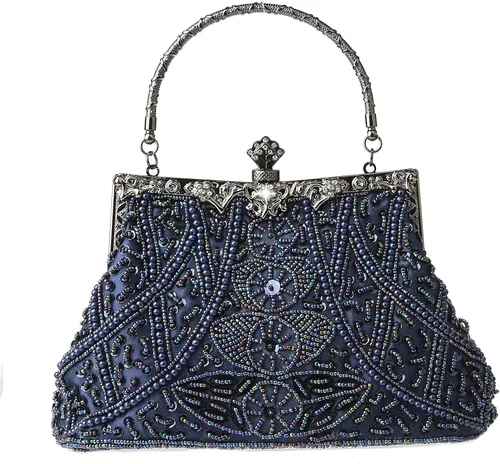 DA BODAN Bolso de noche para mujer, estilo vintage, con cuentas y lentejuelas y perlas, bolso de hombro para boda, novia, fiesta de graduación