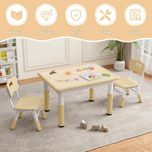 Miniatura 8 de GITAWUSA Juego de mesa y sillas de estudio para niños, juego de mesa y sillas para niños de 3 a 8 años, 31.5 pulgadas de largo x 23.6 pulgadas