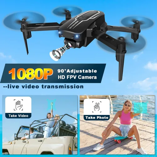 Miniatura 2 de Mini dron con cámara para adultos y niños - drones con cámara FPV HD 1080P de 90° con lente ajustable, selfies con gestos, inicio con una tecla