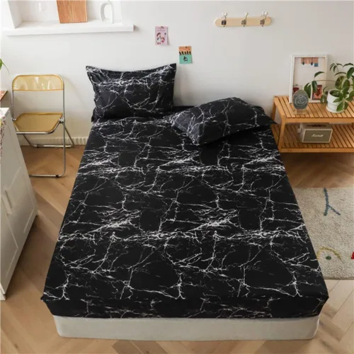 Miniatura 17 de Feelyou Juego de sábanas bajeras con estampado de mármol, tamaño Queen, elegante, de lujo, color negro, para niños, adolescentes, adultos