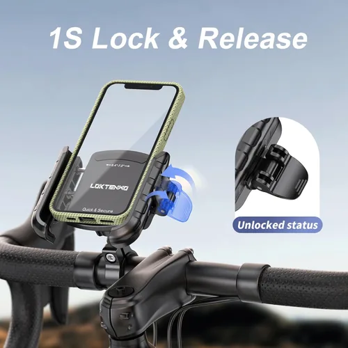 Miniatura 2 de LOKTENWO Soporte de teléfono para motocicleta y bicicleta, soporte para teléfono celular con bloqueo y liberación, base de montaje de manillar