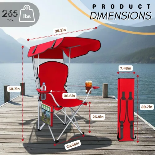 Miniatura 2 de Sillas plegables portátiles de camping con toldo, silla de playa para adultos, resistente a la intemperie de 600D Oxford, silla de campamento