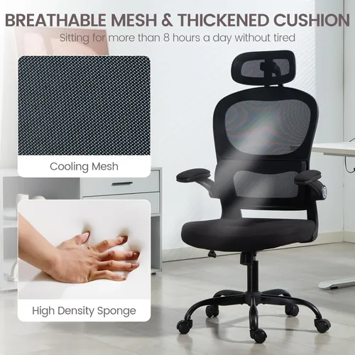 Miniatura 6 de Yilaywain - Silla ergonómica de oficina, silla de escritorio para oficina en casa con reposacabezas ajustable, silla de computadora de respaldo alto