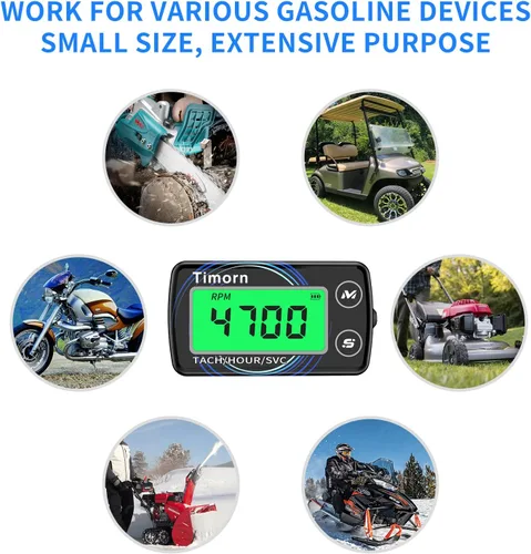 Miniatura 7 de Tacómetro de motor pequeño: Timorn Medidor de tacómetro digital inductivo impermeable, medidor de RPM y medidor de recursos humanos para motocross