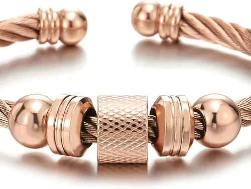 Miniatura 2 de Brazalete de acero trenzado para hombres y mujeres con abalorios de cuentas, pulido ajustable