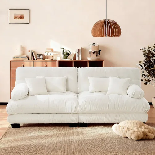 Miniatura 56 de Reposapiés Otomano Tapizado de Terciopelo con Cojín para Sofá Seccional Sofá 300 libras para Sala de Estar (Beige)