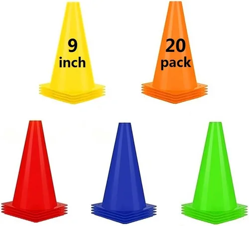 ANSLYQA Soccer Cones (9 Inch 20 Pack), Agility Training Sport Cone with Carry Bag for Drilling Football Basketball Field Markers,