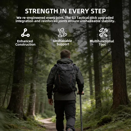 Miniatura 2 de aiGear G3 Tactical Walking Stick Self Defense, Upgraded Durable Hiking Stick with Multitool Adjustable 5-8 Tubes Modular Design for Hiking Camping