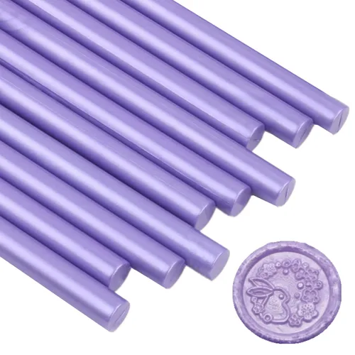 Palitos de sellado de cera púrpura perla, 10 piezas para pistola de pegamento y sello de sellado, cera de fusión para pistola de pegamento de 0.43