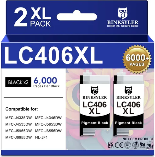 Paquete de 2 cartuchos de tinta negra LC406XL (XL, alto rendimiento, 6000 páginas/negro)