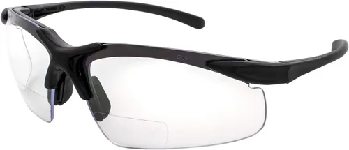 Global Vision Apex - Anteojos de seguridad bifocales UV400 con aumento de 2.50 pulgadas, color transparente y negro, talla L