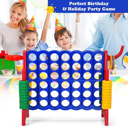 Miniatura 9 de KOTEK Juego gigante 4 en una fila, juego familiar jumbo de 4 en puntuación con deslizadores de liberación rápida, 42 anillos, lanzamiento de anillos